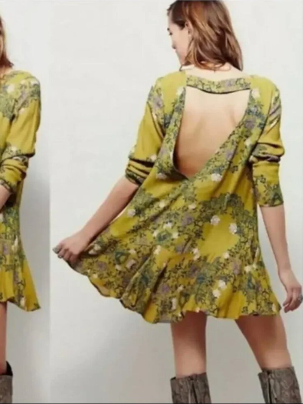 FREE PEOPLE Smooth Talker Floral Print Open Back Tunic Dress - Picture 2 of 9